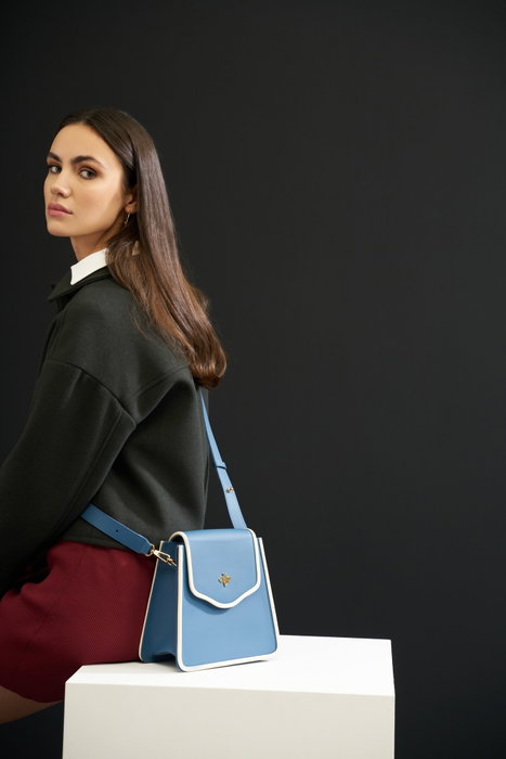 Lucky Bees Bolso de Hombro Azul y Crema